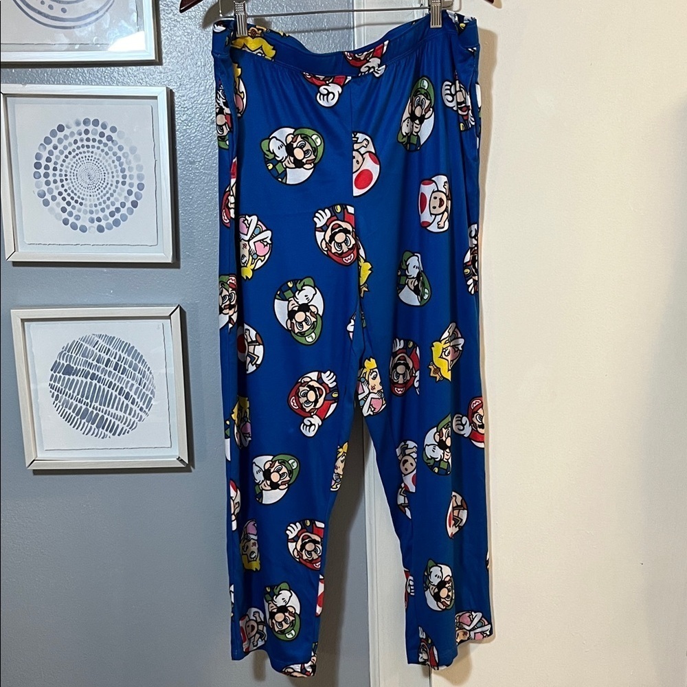 Super Mario Blue Pull On Pajama Pants Size XL Pockets NWOT